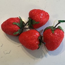 4 Vintage Sugar Coated Styrofoam Red Strawberry Ornaments picture