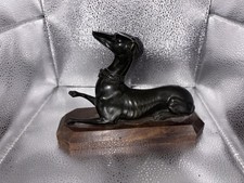 Bronze Whippet Greyhound Dog Metal Art Sculpture Figurine wood stand  Vintage picture