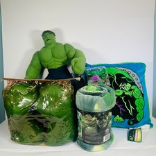 Marvel Incredible Hulk Vintage Kids Room Decor Toy Lot Plush Blanket Pillow picture