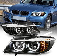 LED Halo Headlights Assembly Compatible with 2009-2012 BMW E90 320I 323I 325I 4- picture