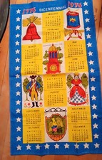 Vintage 1976 US Bicentennial Linen Calendar Tea Towel Americana Wall Hanging picture