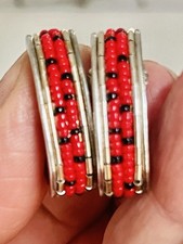 VTG Native American Navajo Handmade КМН 925 Sterling Silver Bead Inlay Earrings picture