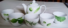 Maebata Japanese Tea Set Teapot 5 Teacup Set Green Leaf Design In Box picture