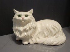 Vintage Large 15” MCM Persian White Cat Green Eyes Ceramic Art Figurine Statue picture