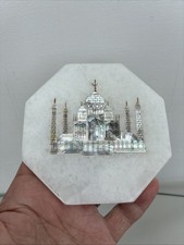 Vintage Indian Taj Mahal Marble Coaster Abalone Shell picture