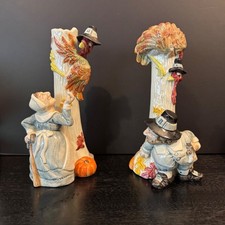 Vintage 1990 Fitz And Floyd Pilgrims Progress Thanksgiving Candlesticks Boxed Se picture