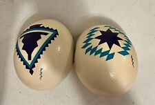 VTG Hand Painted Ostrich Eggs Shell American West Design w/gold flake inside (2) picture
