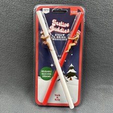 NPW Drinking Buddies Festive 2 Straws Drink Markers Nick & Kris Santa Hat PRIDE picture