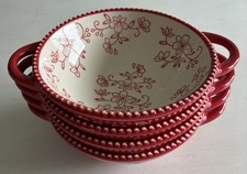 Temptations by Tara Floral Lace Red ~ Wok Salad Bowls Handles Set of 4 ~ NICE picture