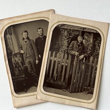 Antique Tintype 1/2 Plate Photograph Handsome Young Man ID CW Savage Lot Of 2 picture