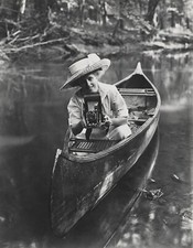 1909 Women in Canoe with Camera Photograph (printed c. 1960's) picture