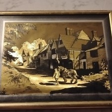 Vintage Mirror Graphics Landscape Art Mirrored 8x10 Framed Picture Used picture