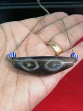 Indo Agate Old Tibetan Ancient Longevity 3 Eyes Evil Casting Good Luck Bead picture