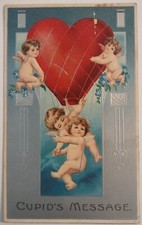 Vintage Valentines Postcard Embossed Silver Tone Divided Back Cupids f AA6 picture
