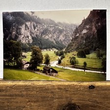 Vintage Lauterbrunnen Switzerland Valley Found Photo River House Bridge Sheep picture
