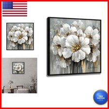 Woxfcart Framed Flowers Canvas Wall Art White Floral Gold 30x30 Inch picture