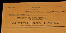 Vintage Receipt, HALIFAX, NS, CANADA,1950, AUSTIN BROTHERS LTD,Industrial Supply picture