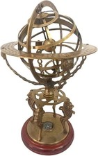 Brass Vintage Style Armillary Globe With Compass Nautical Sphere Engraved Wood picture