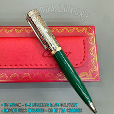 CARTIER Santos Emerald Green Silver Engraved Cap Ballpoint Pen Luxury picture