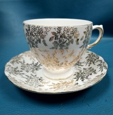 VTG Royal Vale England Bone China Teacup & Saucer Gold Floral Ridgway Potteries picture