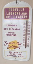 VINTAGE OROVILLE LAUNDRY & DRY CLEANERS STORE  THERMOMETER SIGN picture