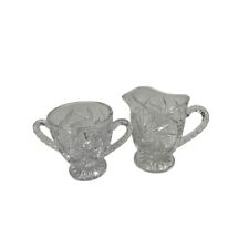 Vintage Clear Cut Pinwheel Crystal Footed Creamer and Sugar Bowl Set picture