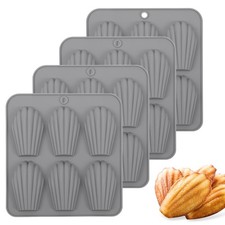 BIGOWL 4-Pack Madeleine Pan, 6-Cavity Shell Mold, Nonstick, standard, Gray picture