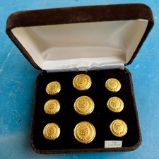 NOS Vintage Cadillac 24K Gold Plated Blazer Button Set 9pc GM Crest Boxed New picture
