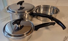 5 pc Vtg Kitchen Craft 18-8 3 ply Stainless Steel Pan Set 3 Qt- 2 Qt - 1 Qt picture