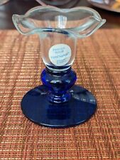 Princess House Crystal Sapphire Cobalt Blue Candle Holder Ruffled NEW w/ Label picture
