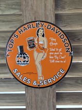 WOW, WHAT A FIND TOP'S HARLEY DAVIDSON SALES AND SERVICE PORCELAIN SIGN 12
