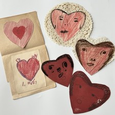 Antique Vintage Handmade Cute Valentine’s Day Cards Love Sweet Folk Art Heart picture