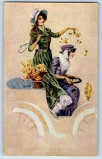 c1910's The Fair Chauffeur Pretty Women Driving Car With Flowers Postcard picture