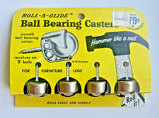 NOS Roll-A-Glide Ball Bearing Casters. Vintage furniture leg casters made in USA picture