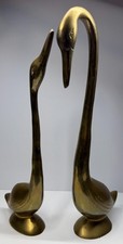 Vintage Brass Swan Figurines Statues Mid Century Modern Ducks picture
