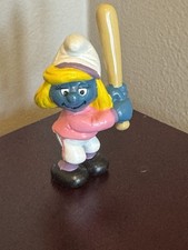 Vintage 1984 Smurfette Baseball Player Figure Schleich Peyo Hong Kong W Berrie picture