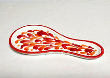 AZULINA CERAMICS SPOON REST HAND PAINTED IN COLUMBIA RED ORANGE DOTS/SCROLLS picture