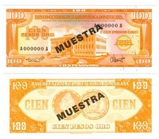 u Reproduction Dominican Republic 100 Pesos Oro 1964-74 SPECIMEN Pick #10s 5554R picture
