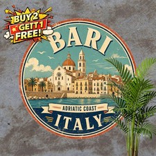 Bari Italy Scratch Style Round Metal Sign Travel Wall Decor Plaque 8x8 picture