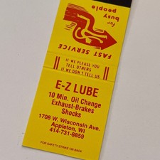 EZ Lube 1078 W Wisconsin Ave Appleton WI Vintage Matchbook Cover MB59-3 picture