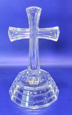 Vintage Deplomb Lead Crystal  Clear Table Top Christian Cross; Made In USA 7in picture