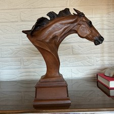 Vintage 1997 Pat Kasper Signed Horse Bust Sculpture Equestrian Statue Faux Wood picture