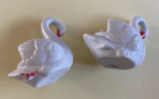 Vintage Miniature White Swans Porcelain Planter Toothpick Holder Made Japan picture