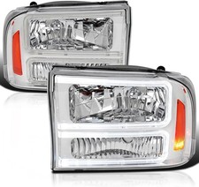 Chrome Headlights with LED Bar Compatible with 1999-2004 Ford F-250, F-350, F-45 picture