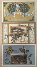 3 Antique Christmas Postcard Lot Unposted picture