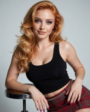 Redhead Busty Curvy Model Glamour Plaid Skirt 8x10 Photo Print - 69747 picture