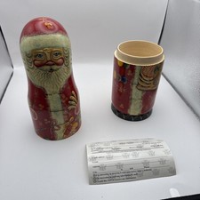 Vintage Russian Wood Hand Painted Christmas SANTA Bottle Holder 14.5