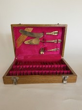 Vintage Siam Bronze Flatware Thai Dancer Handles Johnny's Gems Bangkok Wood Case picture