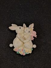 Resin White Easter Bunny Pastel Flower Faux Pearl Pin 11496 picture