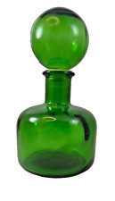 Vintage Green Glass Bottle Decanter with Round Stopper Vetreria Etrusca Italy picture